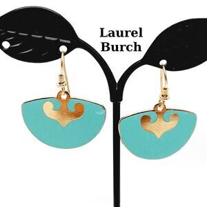 Vintage Laurel Burch Teal Enamel Gold Plated Drop Earrings - 1 3/8 Inches